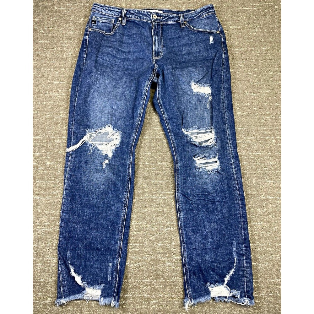 women’s KanCan 16W Medium Wash Blue Distressed Stretch Mid Rise Jean boyfriend
